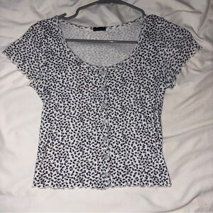 brandy melville white button down with navy floral pattern